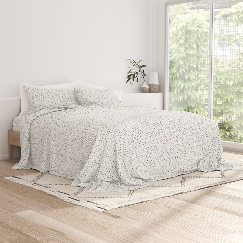 Sheet Set Solid Microfiber Ultra Soft Bedding, King Sheet Set with 2 Pillowcases, Light Gray Floral