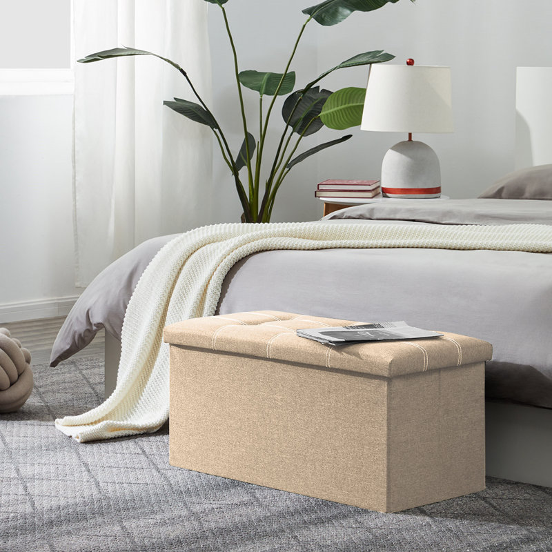 Banc de rangement rembourré à couvercle rabattable, Beige