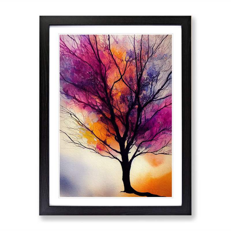 XV1022-5340X Wonderful Painted Tree No.6 - Single Picture Frame Print, 64cm H x 46cm W x 2cm D, Black Framed