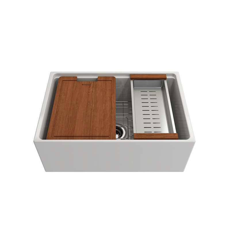 Évier de cuisine à tablier frontal avec accessoires Contempo L 27 po x l 19 po Contempo, Blanc