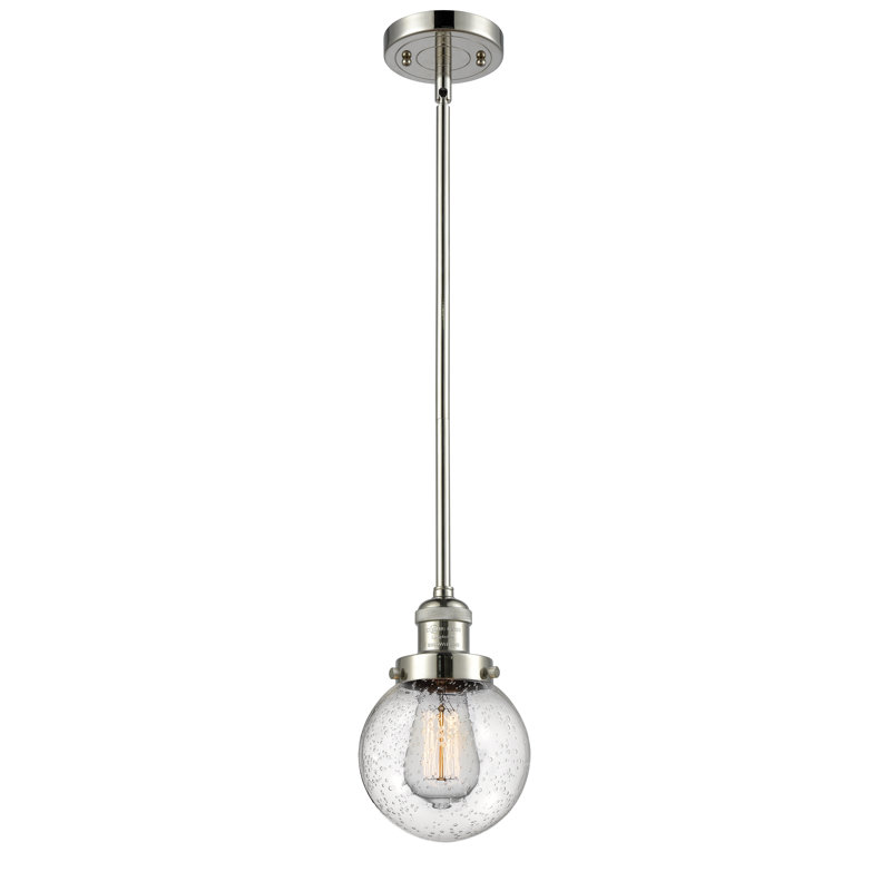 Luminaire suspendu sphère 1 lumière Zarmayr, Boîtier blanc mat, Ampoule DEL rétro de 3,5 watts, Nickel poli