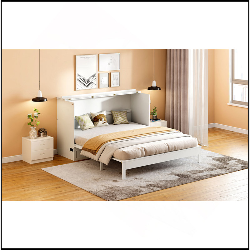 Lit escamotable avec grands tiroirs Murphy, Blanc, Grand lit