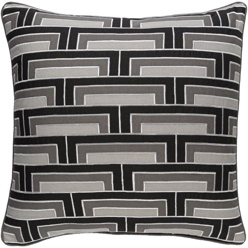 Geometric Throw Pillow, 18" H x 18" W x 4" D, Black/Gray/Ivory