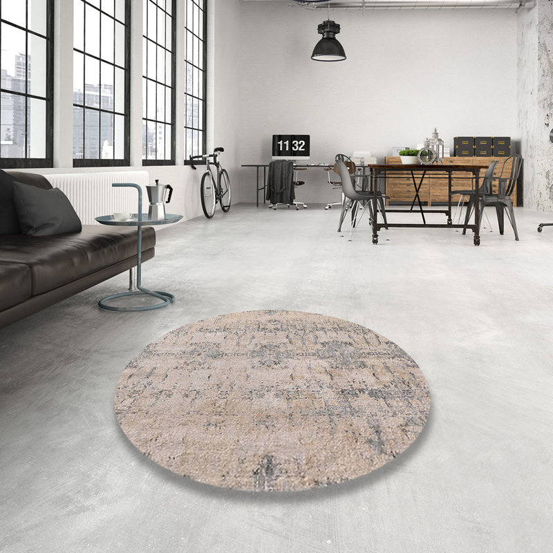 Tapis beige / gris, Rond 7 pi