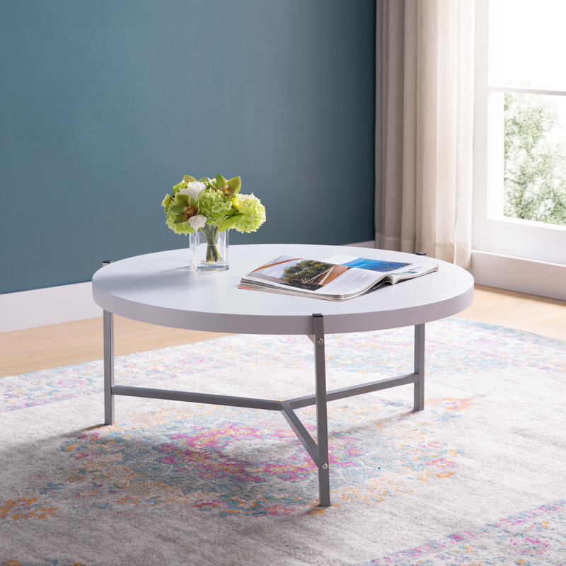 Essential Round Coffee Table - White And Silver Metal Legs