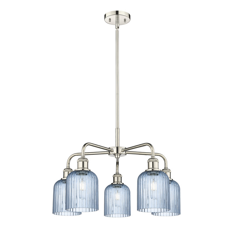 Lustre suspendu à 5 lumières de 23 po Ballston - Trig, Bleu princesse, Nickel poli