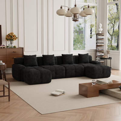Boneless 6-piece U-shaped Tufed Upholstered Compressed Sectional Sofa With Two Ottomans