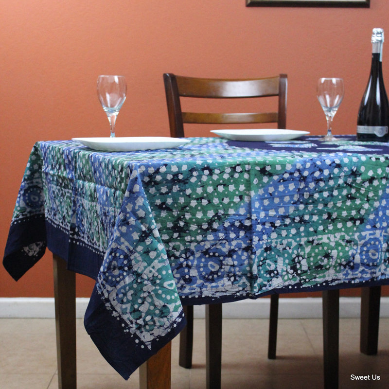 Floral 100% Cotton Tablecloth, Blue