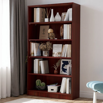 Bibliothèque grise 59,8 po - 5 niveaux, larges et hautes, tablettes réglables, anti-basculement - Bibliothèque moderne en bois pour le salon, la chambre à coucher, le bureau ou la bibliothèque de manga (l 33 po x P 11,6 po)