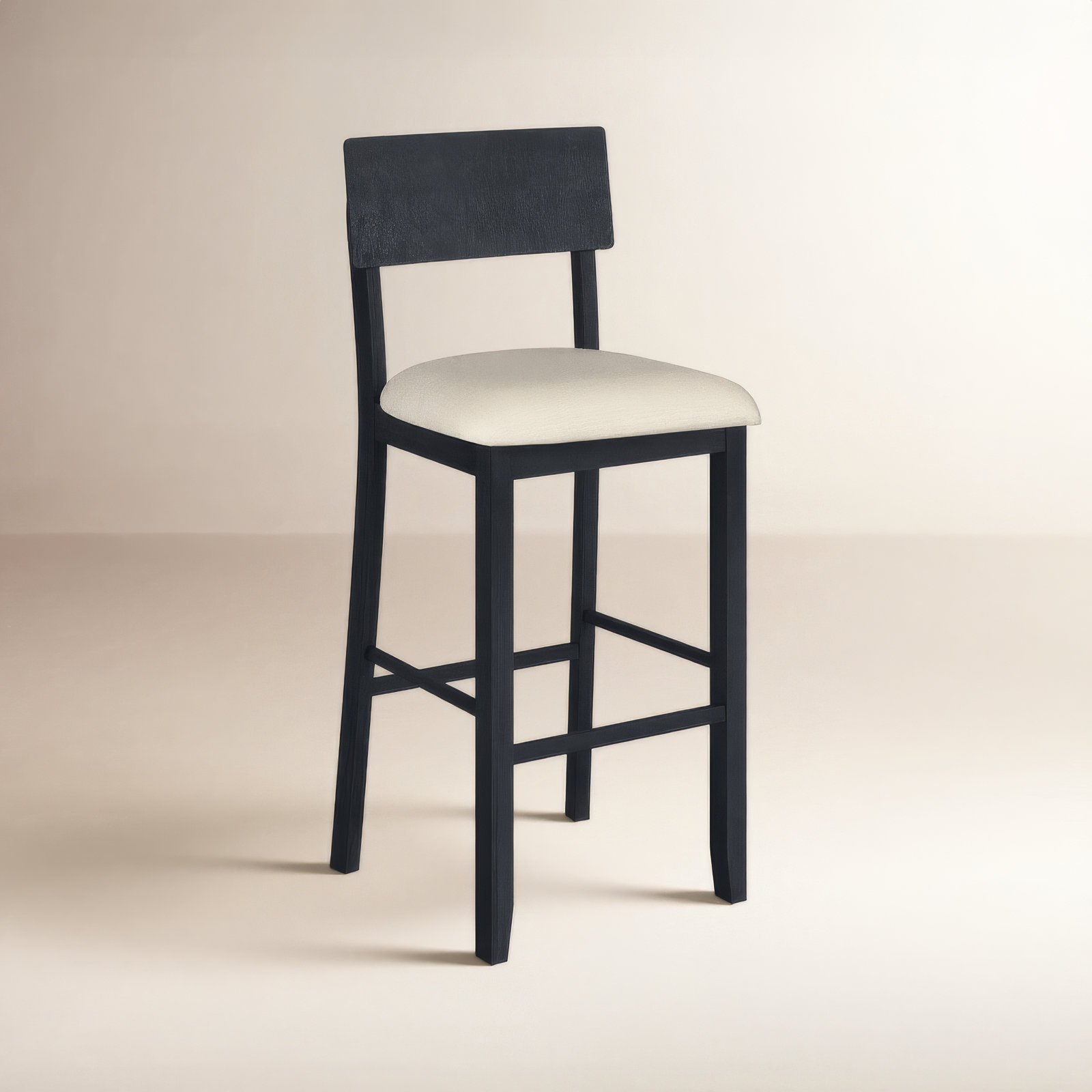 Andelo " Cotton and Linen Bar Stool, Beige Seat/Dark Charcoal Frame, Bar Stool (30" Seat Height)