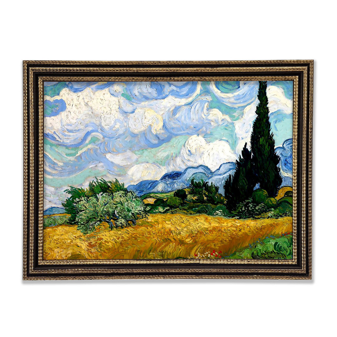 Gerahmter Kunstdruck Wheat Field With Cypresses von Van Gogh