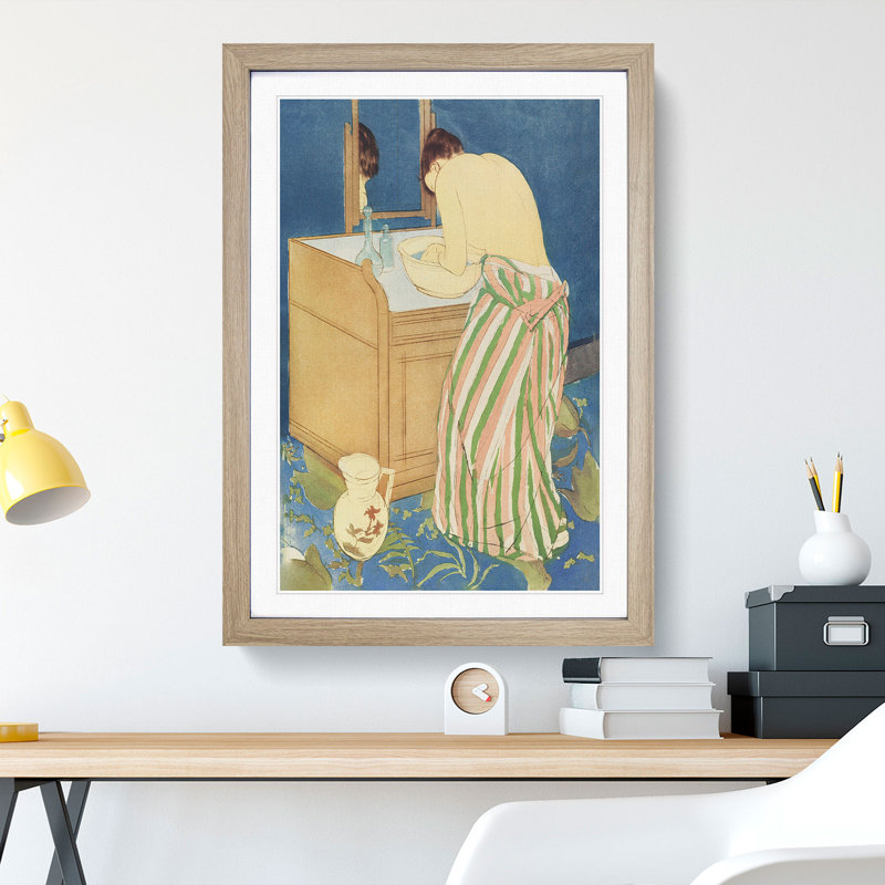 Woman Bathing by Mary Cassatt - Picture Frame Painting, 65cm H x 48cm W x 2cm D, Oak