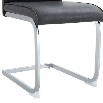 Luxury Simple Arch Chair - Set Of 8 Dark Gray PU Material High Resilience Dining Chair With Arched Metal Silver Leg.Crazy Horse Texture PU Dining Chairs.W1151S03066
