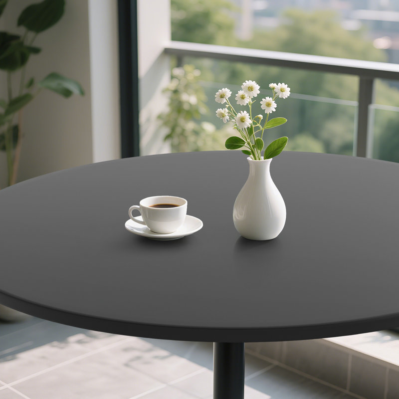 Hulker Round Pub Dining Table Height Adjustable With Wooden Tabletop Home Bar, Black