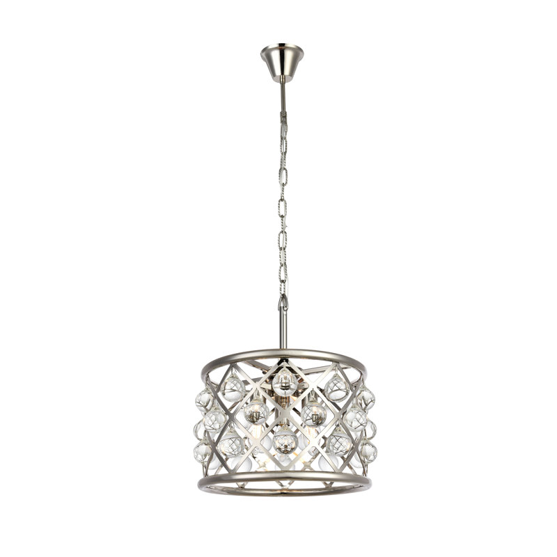 Luminaire suspendu tambour 3 lumières unique Swinney, Nickel poli
