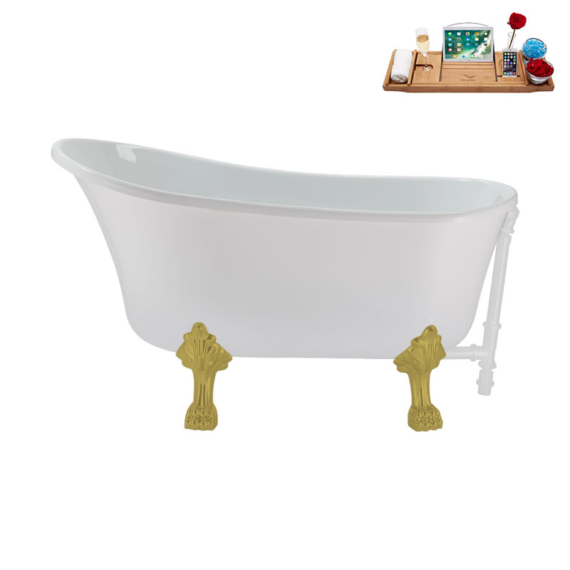 1300.5mm x 650.2mm Soaking Acrylic Bathtub, Brushed Gold, Glossy White
