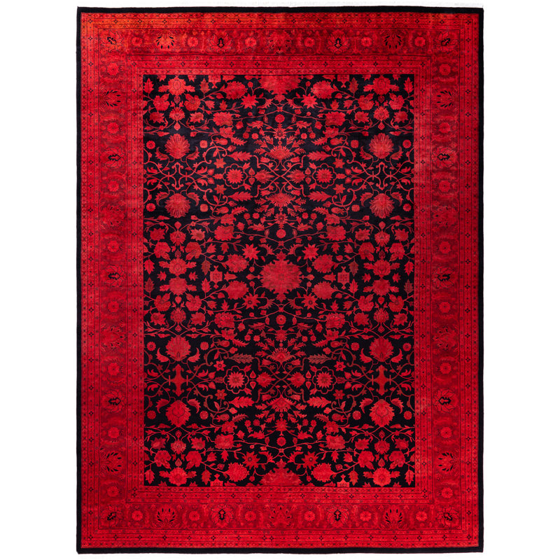 Tapis rose en laine noué à la main moderne et moderne Burchard 9 pi 2 po x 12 pi 3 po