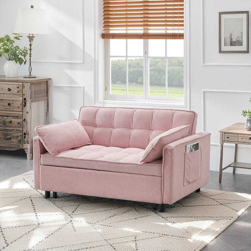 Cubbindall Upholstered Convertible Sofa Bed,Sleeper Sofa,Sofa,Modern Sofa,Accent Sofa, Pink Corduroy