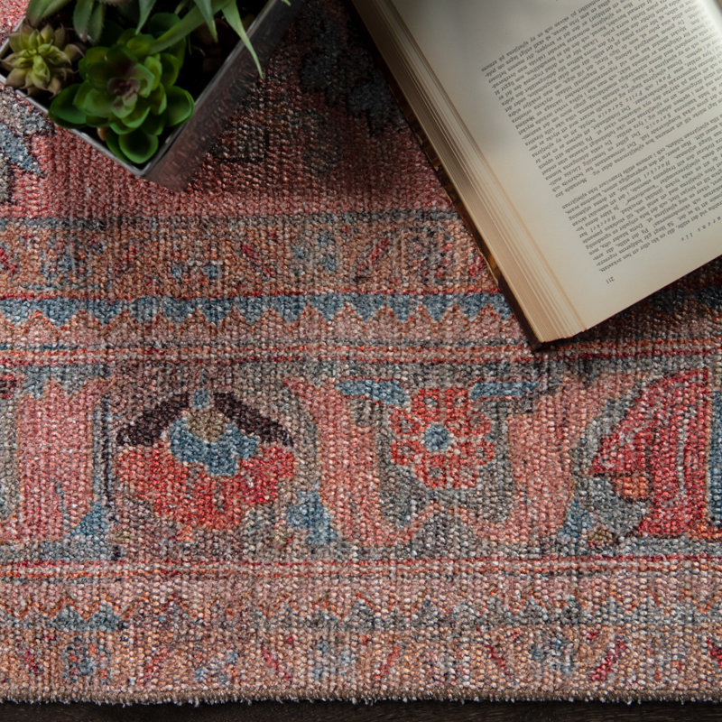 Machine Washable  Oriental Pink/Light Blue Area Rug, Rectangle 3'9" x 6'