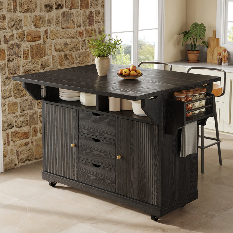 142.5 cm W Kitchen Island with Top, Black