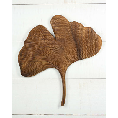 Panneau mural en bois sculpté à la main 12 po feuille de ginkgo - Art mural botanique inspiré de la nature, décoration rustique