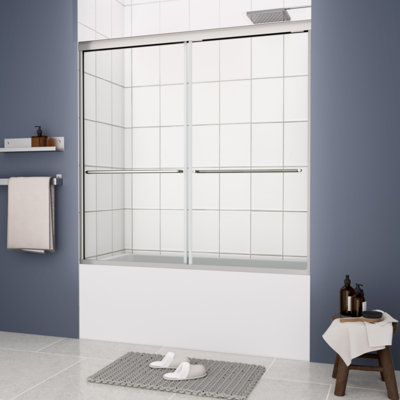 Porte de douche de baignoire, porte coulissante, avec verre trempé de 1/4 po 56-60 po x 58 po
