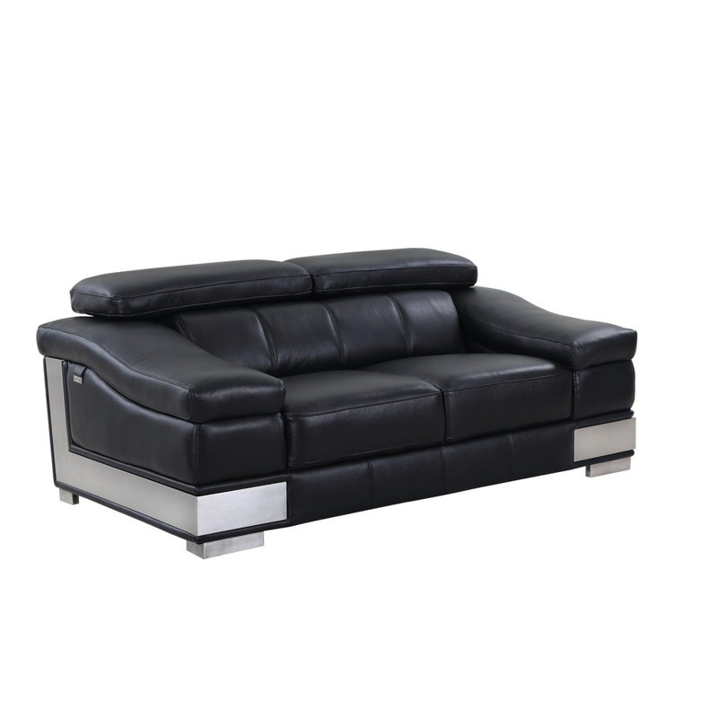Canapé en cuir Aiela, Cuir véritable gris clair, H 31 po x l 73 po x P 43 po