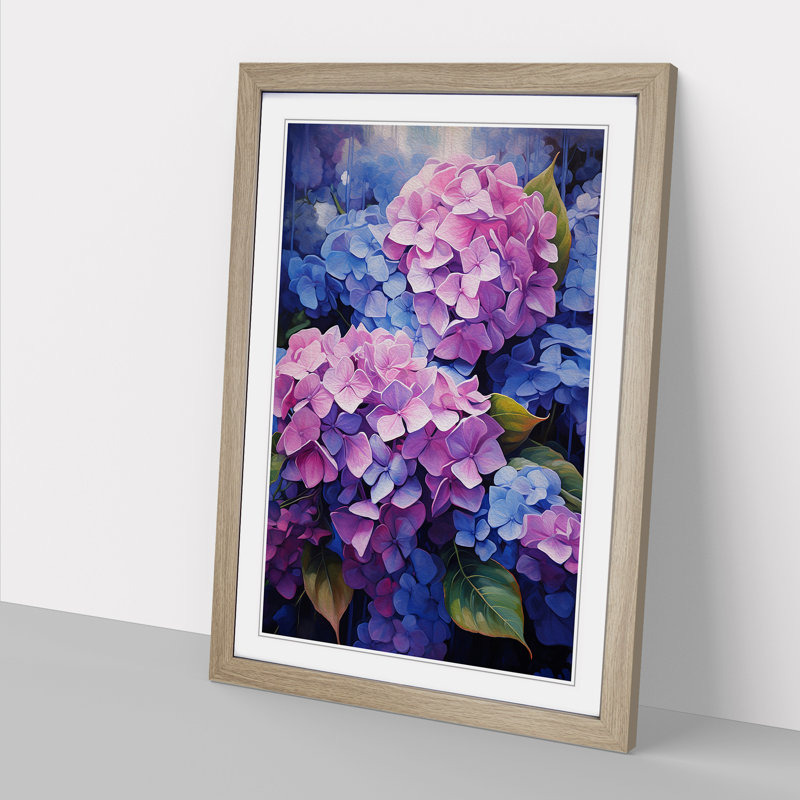 Hydrangea Informel No.2 - Single Picture Frame Print on Wood, 46cm H x 34cm W x 2cm D, Oak Framed