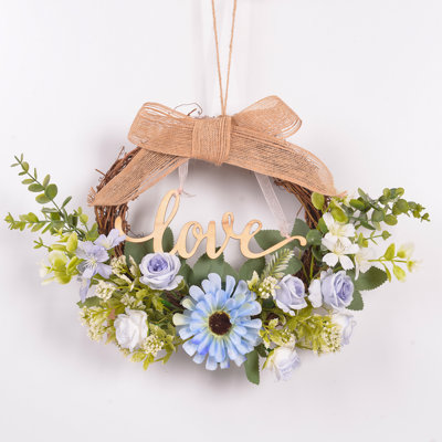 16 Inch Blue Rose Wreath For Front Door