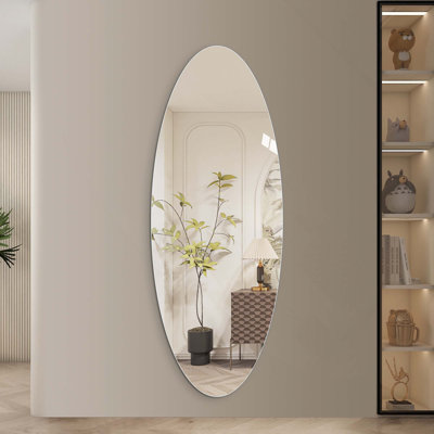 Miroir mural pleine longueur 65 po x 24 po, conception ovale, verre argenté sans cuivre de 5 mm, résistant à l'humidité et à l'oxydation, reflet HD, fixation murale pour vestibule, chambre à coucher et salon