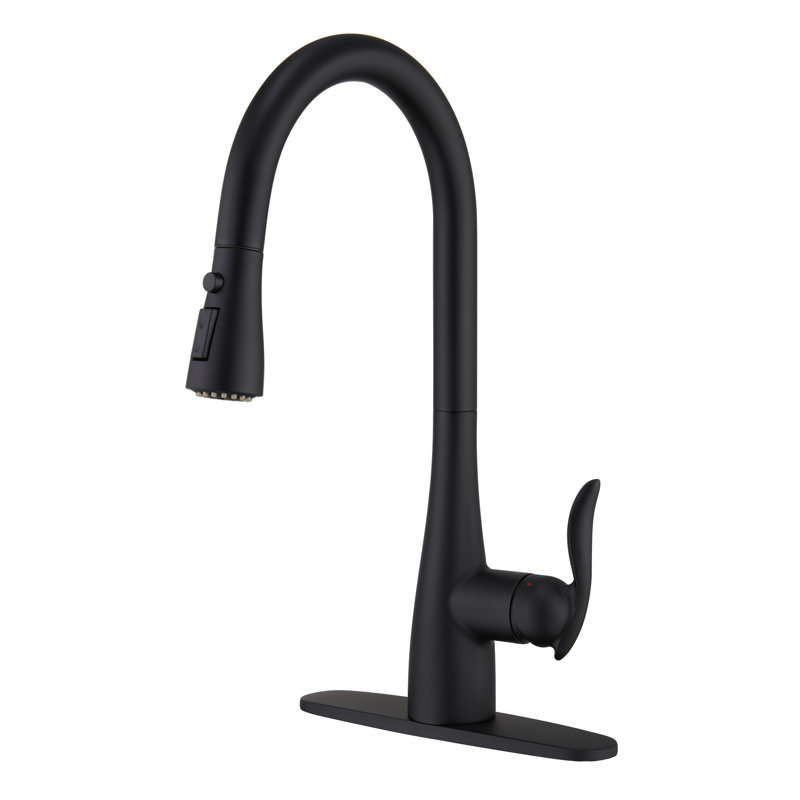 Robinet de cuisine à poignée simple rétractable, Noir mat