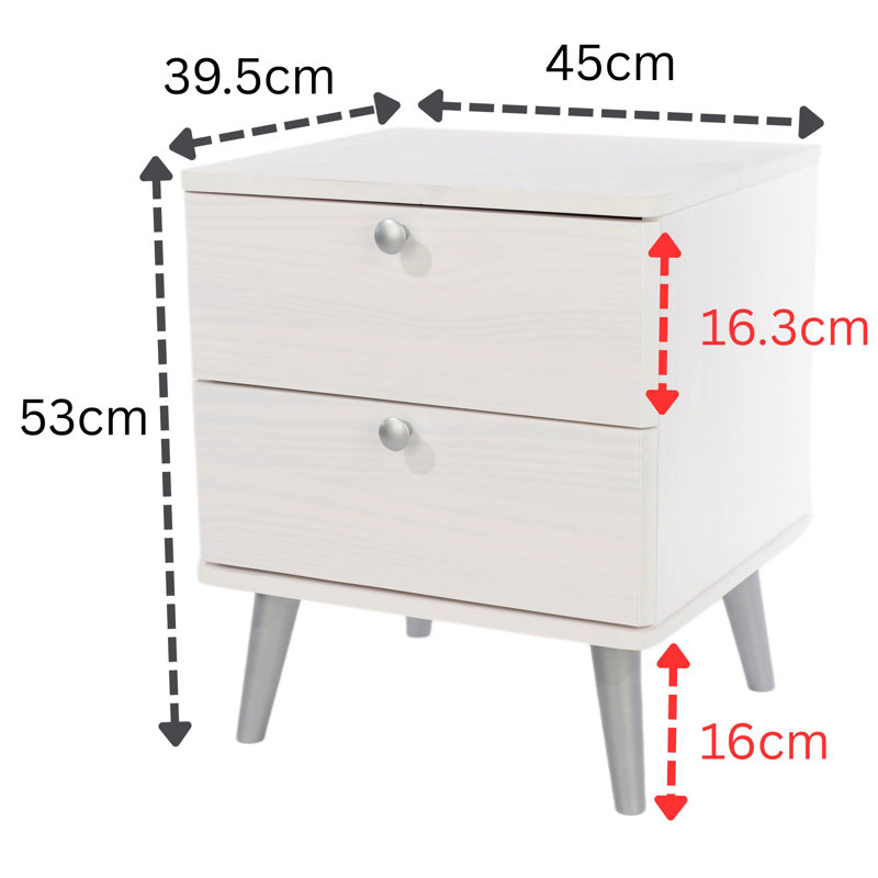 Augusta Curve 2-Drawer Bedside Table, White Wash