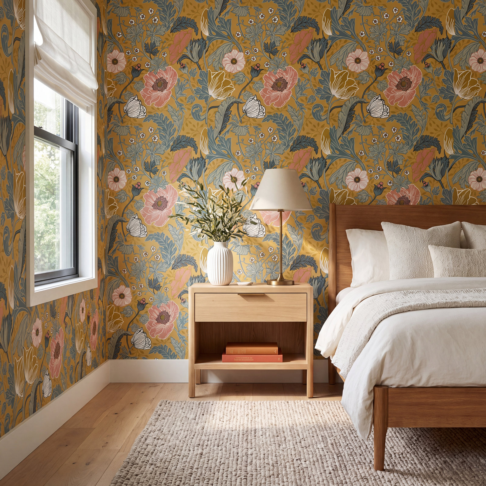 Dorene Floral Wallpaper, Mustard