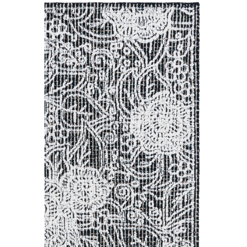Chrishaunda Hand Tufted Wool Cotton Pet Floral Rug in Black/Ivory, Square 6'