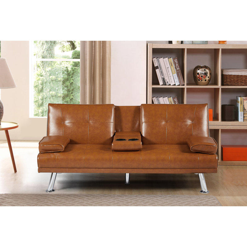 Sofa Bed Function Sofa Foldable Bed for Living Room, Tan Faux Leather