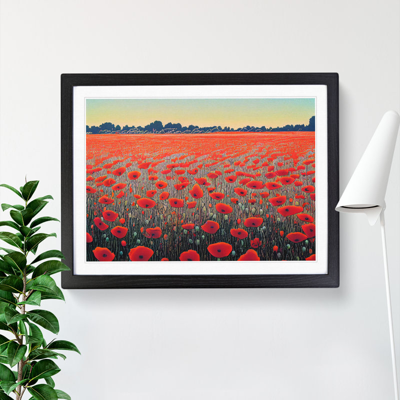 Fancy Poppy Field Flowers - Single Picture Frame Print, 34cm H x 46cm W x 2cm D, Black Framed