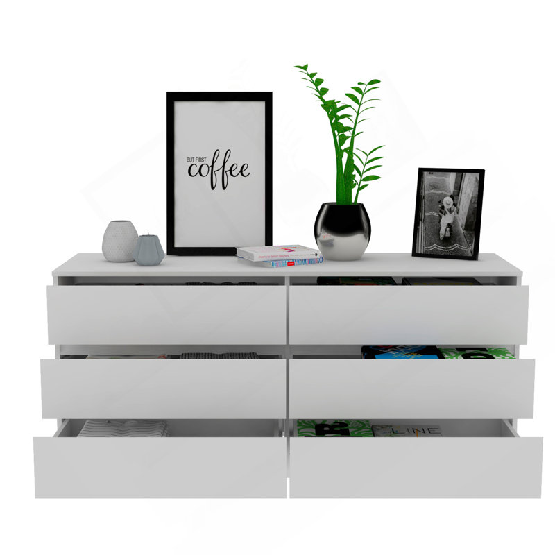Commode double à six tiroirs Seul, plateau supérieur, Blanc