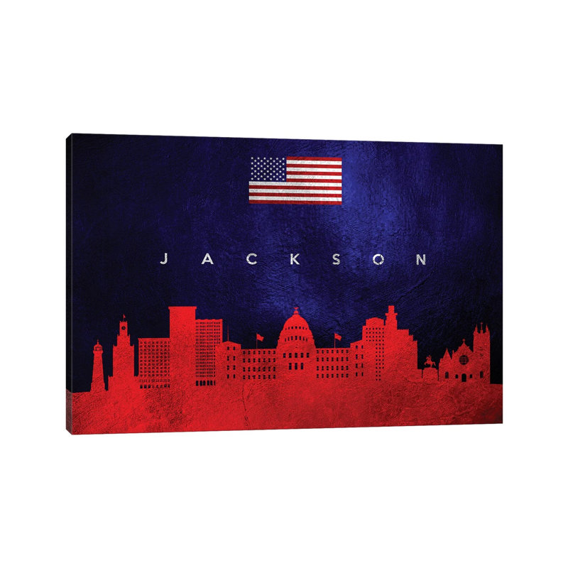 Jackson Mississippi Skyline by Adrian Baldovino - Wrapped Canvas Print, 20.32 cm H x 30.48 cm W