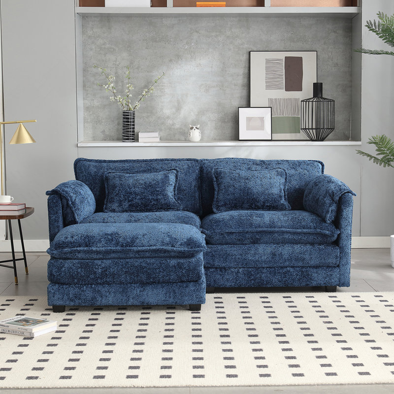 Luxurious Oversized Double Sofa with Removable Armrests and Side Pockets, Navy