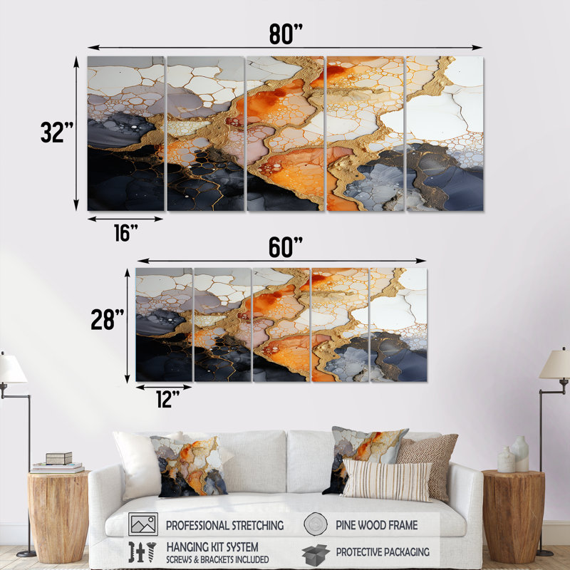 Ensemble d'art mural en marbre 5 pièces, H 28 po x l 60 po