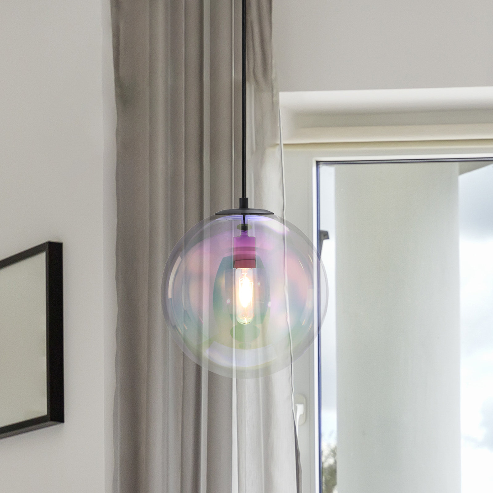 Ricura Single Light Glass Pendant, Matte Black, Purple, 12.5" x 12" x 12"