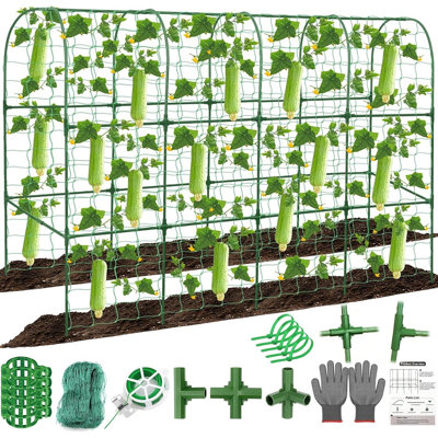 U-shape Metal Cucumber Trellis For Raised Garden Beds – Heavy Duty Garden Arch Trellis With Netting & Garden Tools For Climbing Vegetables, Fruits, Flowers And Vine Plant Support