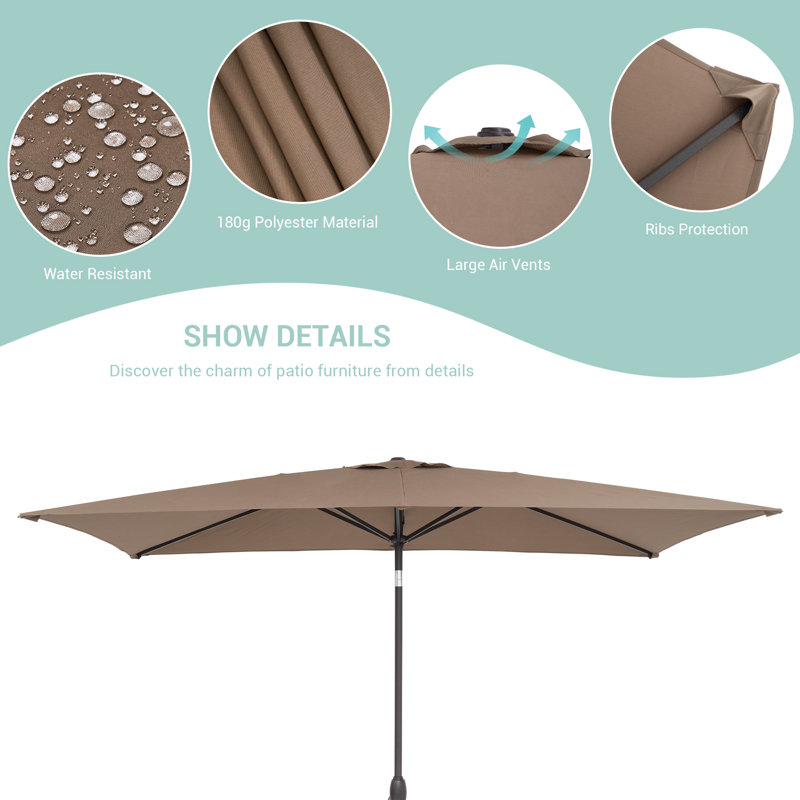 Parasol de marché éclairé 6 pi x 9 pi Krol, Taupe