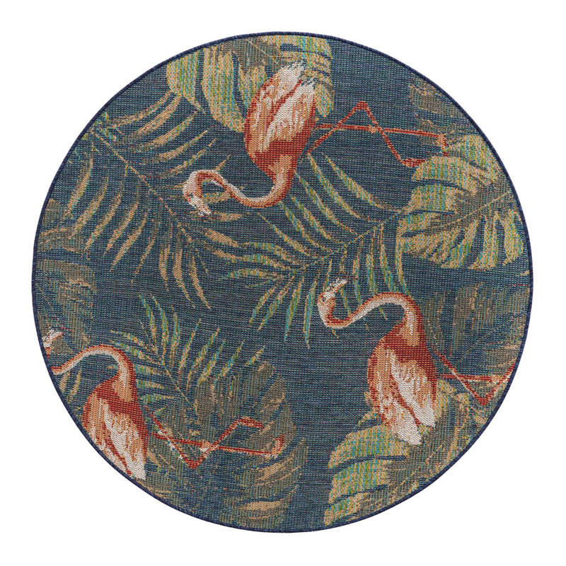 Tapis intérieur / extérieur bleu marine Rolla, Rond 5 pi 3 po