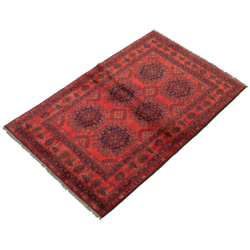 Tapis d’intérieur en laine rouge/noir 4 pi 1 po x 6 pi 1 po noué la 2010s one-of-kind- "main-of-kind-esari turque Allaina