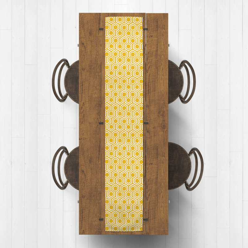 Hexagons Outdoor Table Runner Geometric, 90" x 16", Yellow