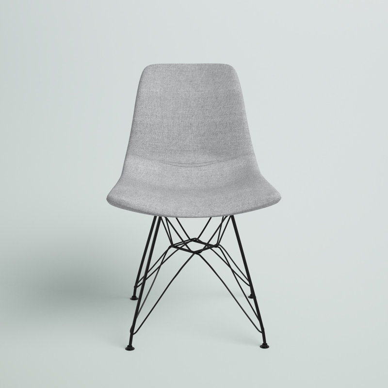 Angeline Contemporary Armless Dining Chair in Polyester Fabric, Poplar Wood, and Black Metal Legs, Gray