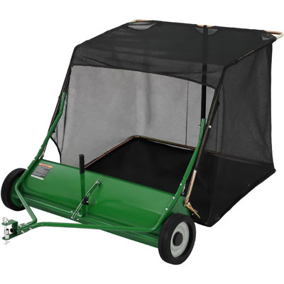 50" Tow Behind Lawn Sweeper, 27 cu. ft Large Capacity Leaf & Grass Collector with Adjustable Height and Dumping Rope for Yard Cleanup