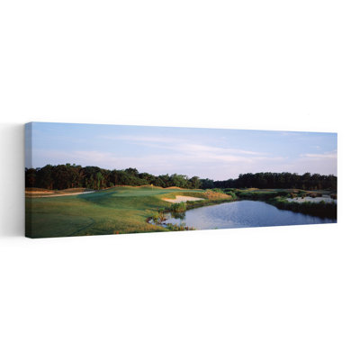 Pond In A Golf Course Cape May National Golf Course Cape May National Golf Club Erma New Jersey USA by Chris John/PDI - Wrapped Canvas Panoramic Print