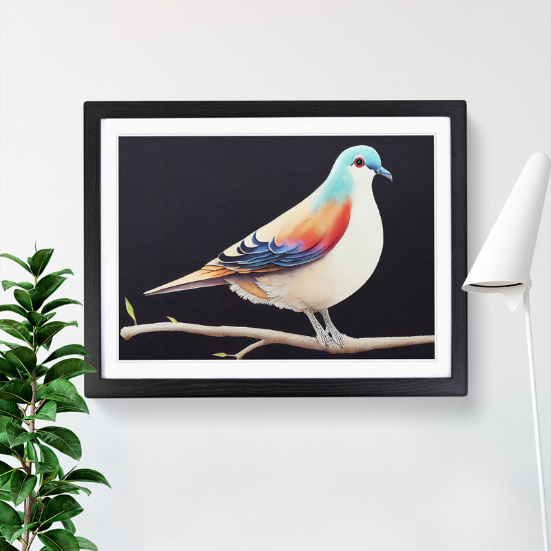 Watercolour Dove Bird - Single Picture Frame Print, 46cm H x 64cm W x 2cm D, Black Framed